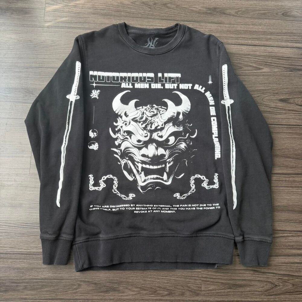 Notorious Lift Ronin Oni Samurai black graphic crewneck sweatshirt Size Medium